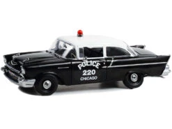 1957 Chevrolet 150 Sedan Chicago Police Department Black With White Top 1/18 Diecast Model Car By Highway 61