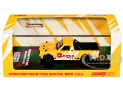 Nissan Sunny "Hakotora" Pickup Truck RHD (Right Hand Drive) "Motul" Yellow With White Stripes 1/64 Diecast Model Car By Inno Models
