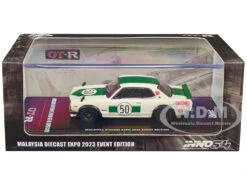 Nissan Skyline 2000 GT-R (KPGC10) #50 RHD (Right Hand Drive) White With Green Stripes "Malaysia Diecast Expo Event Edition" (2023) 1/64 Diecast Model Car By Inno Models