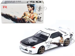 Nissan Skyline GT-R (R32) RHD (Right Hand Drive) White With Black Hood "Bruce Lee Legacy 50 Year Anniversary" 1/64 Diecast Model Car By Inno Models