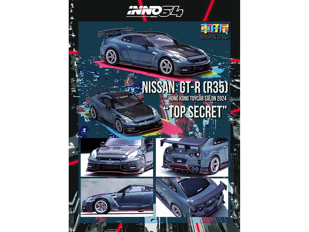 2024 Nissan GT-R (R35) Nismo "Top Secret" RHD (Right Hand Drive) Gray With Carbon Hood And Top "Hong Kong Toy Car Salon 2024 Special Edition" 1/64 Diecast Model Car By Inno Models - Image 3