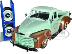 1953 Chevrolet 3100 Pickup Truck Light Green And Gold Metallic "Rusty's Garage" With Extra Wheels "Just Trucks" Series 1/24 Diecast Model Car By Jada