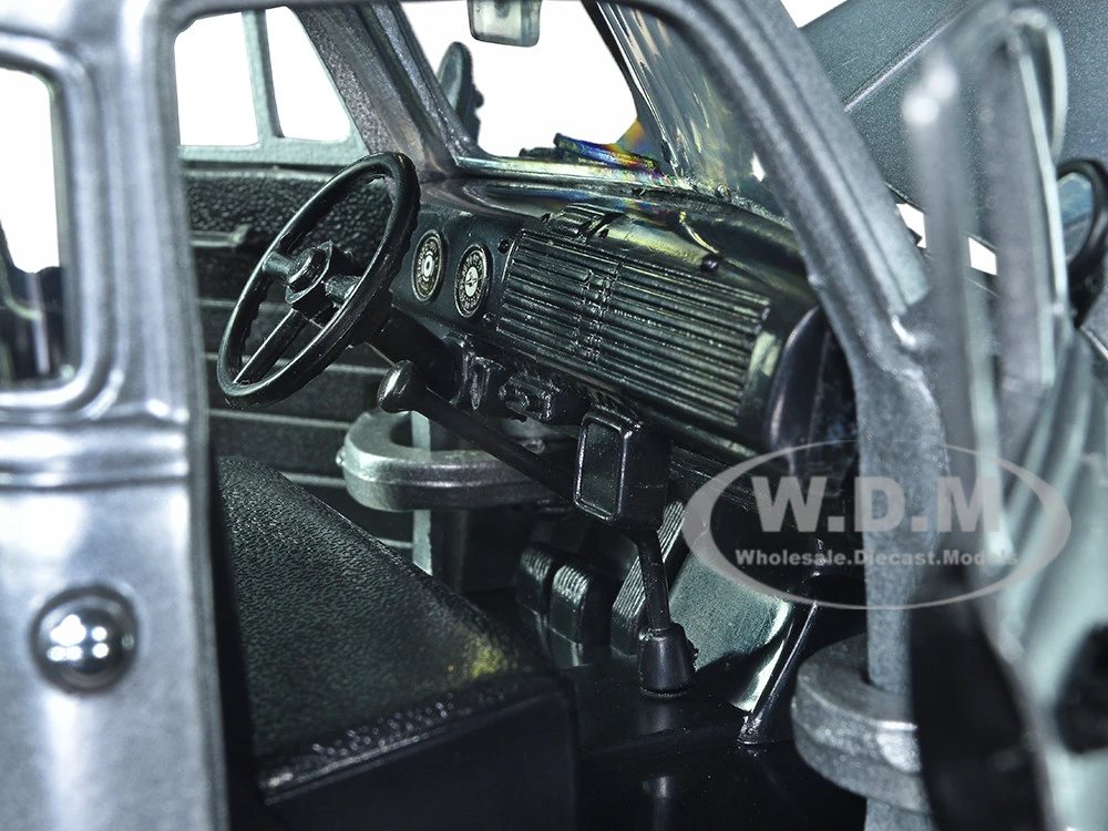 1953 Chevrolet 3100 Pickup Truck Silver Metallic With Black Flames With Extra Wheels "Just Trucks" Series 1/24 Diecast Model Car By Jada - Image 4