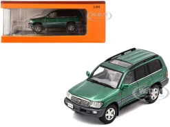 Toyota Land Cruiser 100 Green Metallic With Roof Rack 1/64 Diecast Model Car By GCD