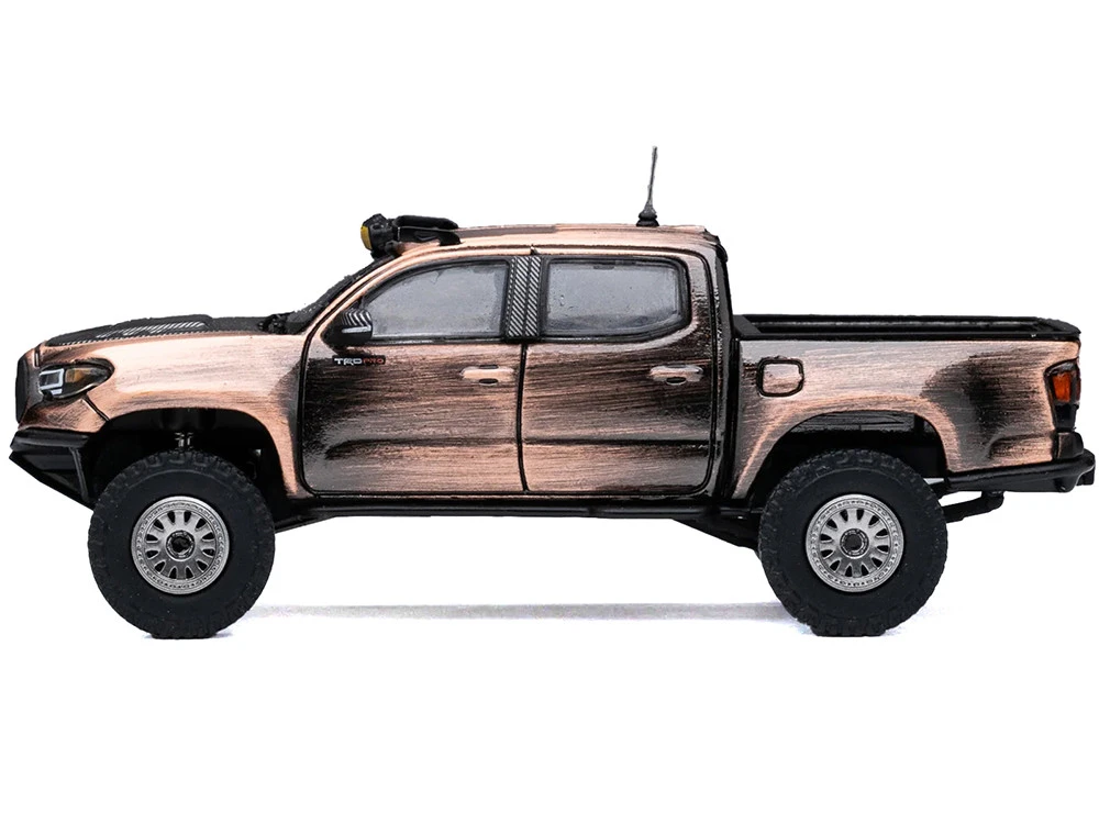 Toyota Tacoma Pre-Runner Pickup Truck Brushed Bronze Metallic With Carbon Hood 1/64 Diecast Model Car By GCD - Image 2