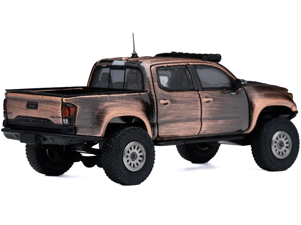 Toyota Tacoma Pre-Runner Pickup Truck Brushed Bronze Metallic With Carbon Hood 1/64 Diecast Model Car By GCD - Image 3