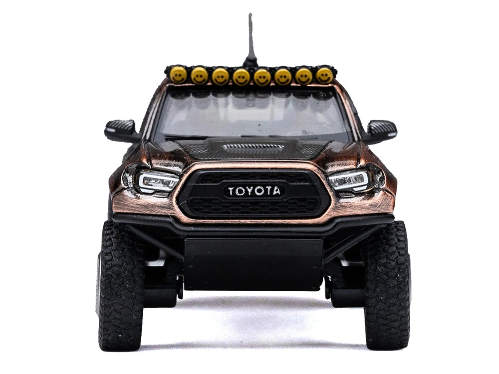 Toyota Tacoma Pre-Runner Pickup Truck Brushed Bronze Metallic With Carbon Hood 1/64 Diecast Model Car By GCD - Image 4