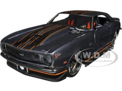 1968 Chevrolet Camaro Z/28 Dark Gray Metallic With Black And Orange Stripes "Harley Davidson" "H-D Custom" 1/24 Diecast Model Car By Maisto