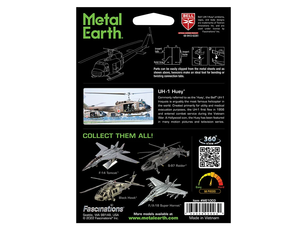 Model Kit Bell UH-1 Iroquois Helicopter "Huey" United States Army (Moderate Difficulty) Steel Model By Metal Earth - Image 11