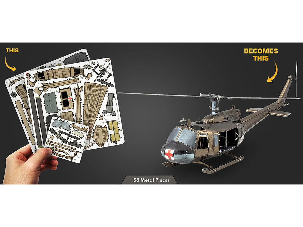 Model Kit Bell UH-1 Iroquois Helicopter "Huey" United States Army (Moderate Difficulty) Steel Model By Metal Earth - Image 10
