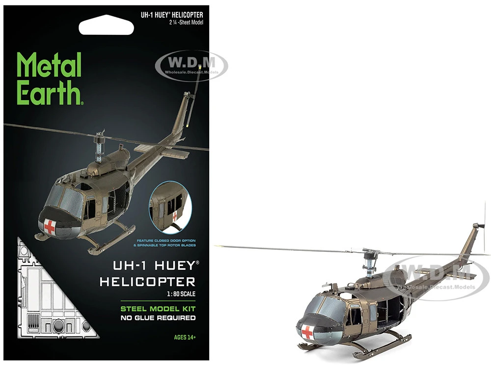 Model Kit Bell UH-1 Iroquois Helicopter "Huey" United States Army (Moderate Difficulty) Steel Model By Metal Earth