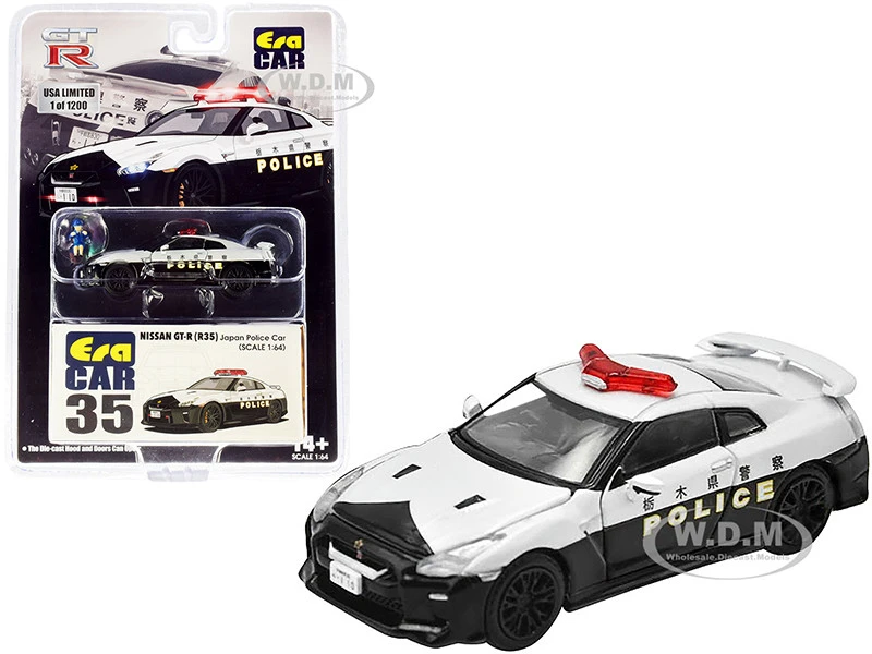 Nissan GT-R (R35) RHD (Right Hand Drive) Japan Police Car With Figurine Limited Edition To 1200 Pieces 1/64 Diecast Model Car By Era Car