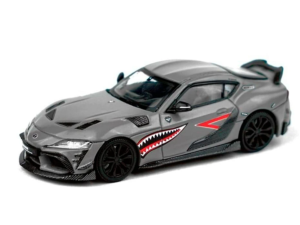 Toyota Supra "DarwinPro 66G NWB" Gray Metallic With Shark Mouth Graphics 1/64 Diecast Model Car By Pop Race - Image 2