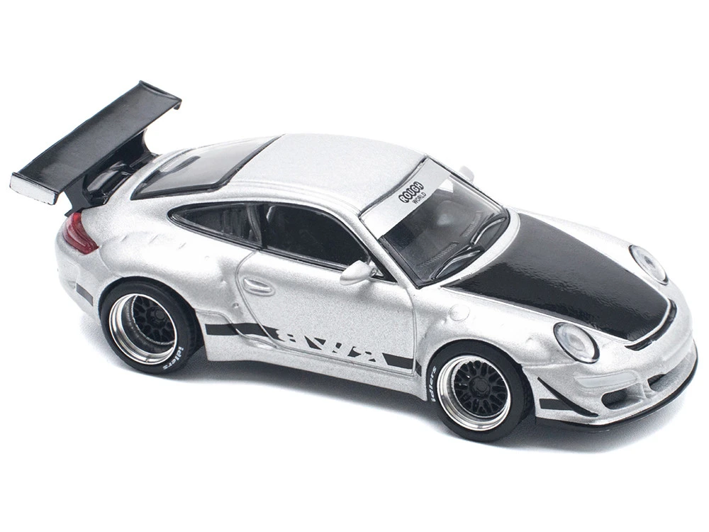 RWB 997 Silver Metallic With Black Stripes And Hood 1/64 Diecast Model Car By Pop Race - Image 3