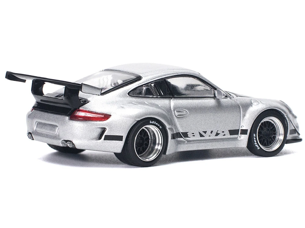 RWB 997 Silver Metallic With Black Stripes And Hood 1/64 Diecast Model Car By Pop Race - Image 5