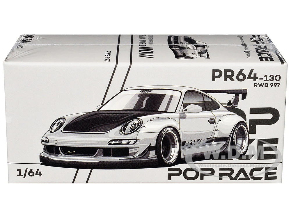 RWB 997 Silver Metallic With Black Stripes And Hood 1/64 Diecast Model Car By Pop Race - Image 6