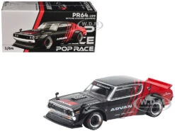 Skyline KPGC110 "Kenmeri" RHD (Right Hand Drive) "ADVAN" Black And Red 1/64 Diecast Model Car By Pop Race
