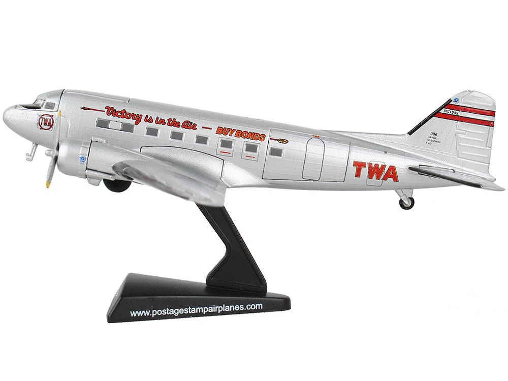 Douglas DC-3 Passenger Aircraft "Trans World Airlines - Victory Is In The Air" 1/144 Diecast Model Airplane By Postage Stamp - Image 2
