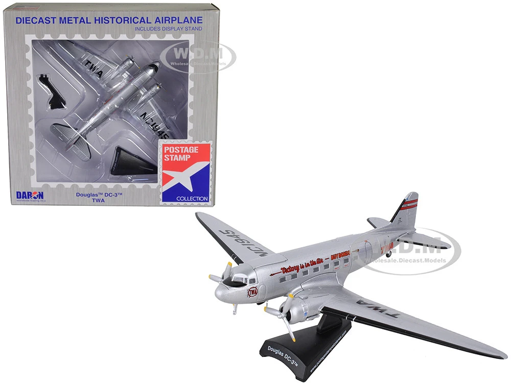 Douglas DC-3 Passenger Aircraft "Trans World Airlines - Victory Is In The Air" 1/144 Diecast Model Airplane By Postage Stamp