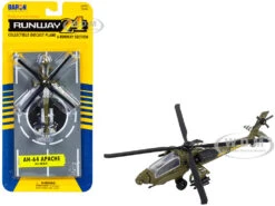 Boeing AH-64 Apache Helicopter Olive Drab "United States Army" With Runway Section Diecast Model By Runway24