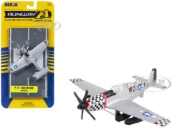 North American P-51 Mustang Fighter Aircraft Silver Metallic "United States Army Air Force" With Runway Section Diecast Model Airplane By Runway24