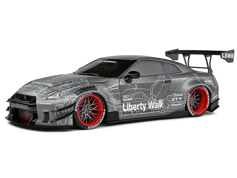 2020 Nissan GT-R (R35) RHD (Right Hand Drive) With Liberty Walk 2.0 Body Kit Dark Silver "Catalogue Design" 1/18 Diecast Model Car By Solido - Image 2