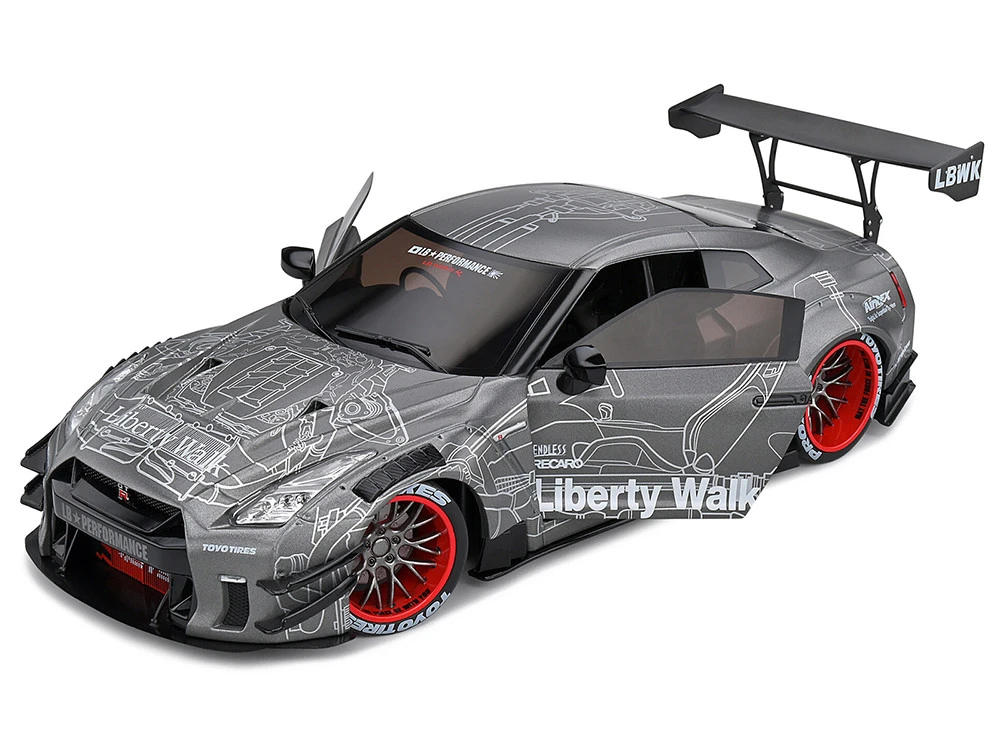 2020 Nissan GT-R (R35) RHD (Right Hand Drive) With Liberty Walk 2.0 Body Kit Dark Silver "Catalogue Design" 1/18 Diecast Model Car By Solido - Image 3