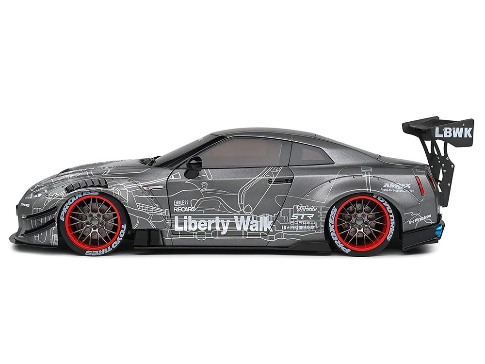 2020 Nissan GT-R (R35) RHD (Right Hand Drive) With Liberty Walk 2.0 Body Kit Dark Silver "Catalogue Design" 1/18 Diecast Model Car By Solido - Image 4