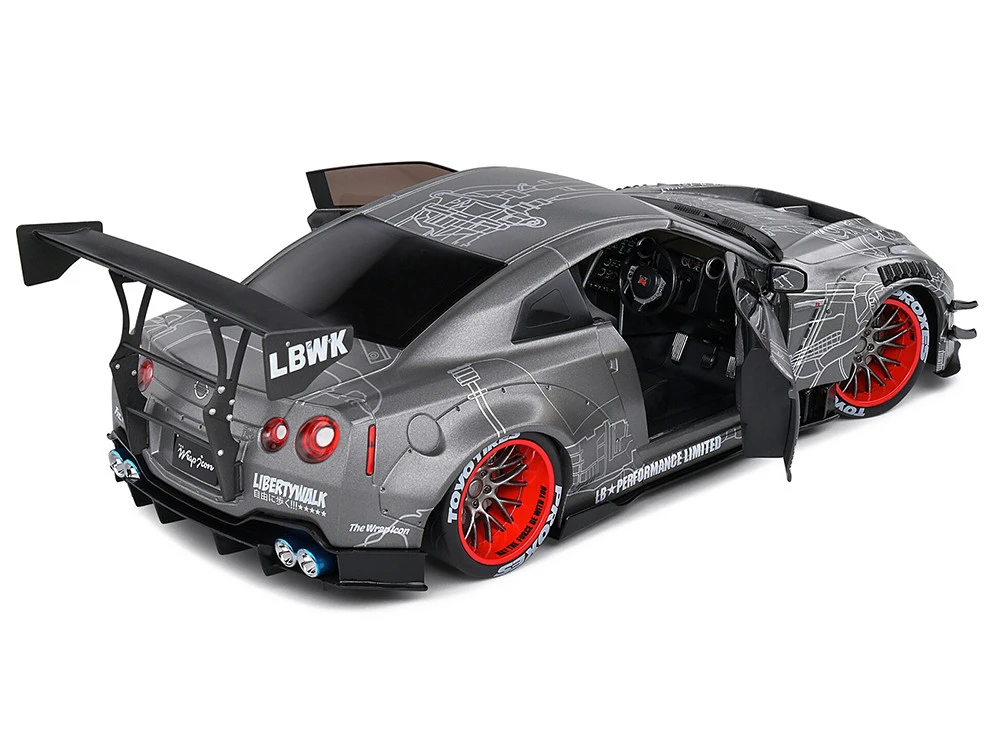 2020 Nissan GT-R (R35) RHD (Right Hand Drive) With Liberty Walk 2.0 Body Kit Dark Silver "Catalogue Design" 1/18 Diecast Model Car By Solido - Image 5
