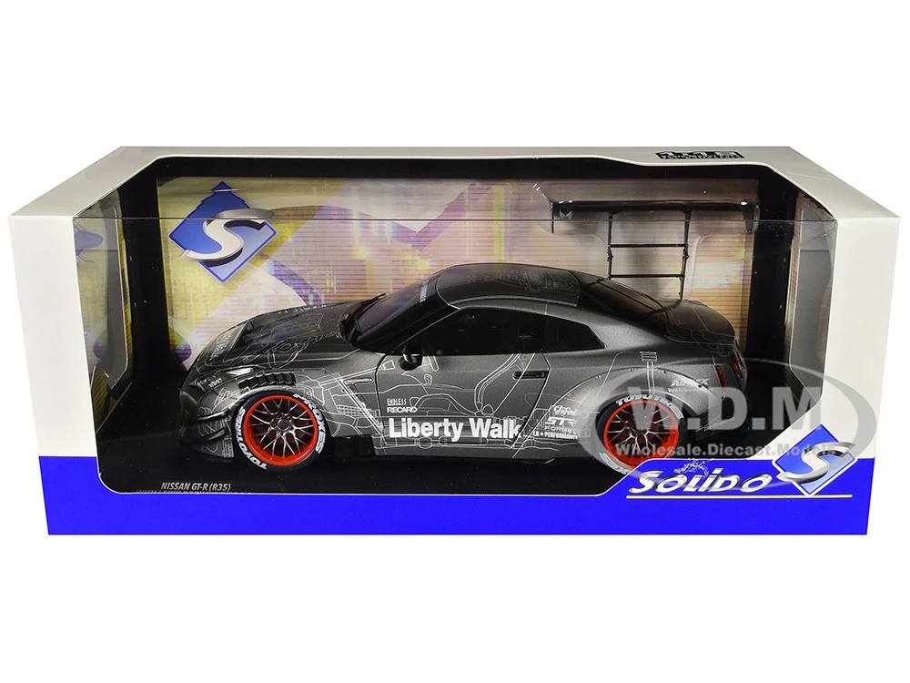 2020 Nissan GT-R (R35) RHD (Right Hand Drive) With Liberty Walk 2.0 Body Kit Dark Silver "Catalogue Design" 1/18 Diecast Model Car By Solido - Image 9