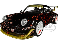 2021 RWB Aoki Matt Black With Cherry Blossom Graphics "Rauh WeltBegriff" 1/18 Diecast Model Car By Solido