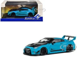 2019 Nissan GT-R (R35) LB-Silhouette Works RHD (Right Hand Drive) Miami Blue With Black Hood And Top 1/43 Diecast Model Car By Solido