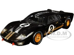 1966 Ford GT-40 MK II #2 Black With Silver Stripes After Race (Dirty Version) 1/18 Diecast Model Car By Shelby Collectibles