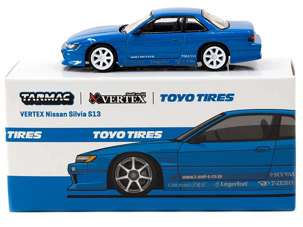 Nissan Silvia (S13) Vertex RHD (Right Hand Drive) Blue Metallic "Toyo Tires" "Global64" Series 1/64 Diecast Model By Tarmac Works - Image 3