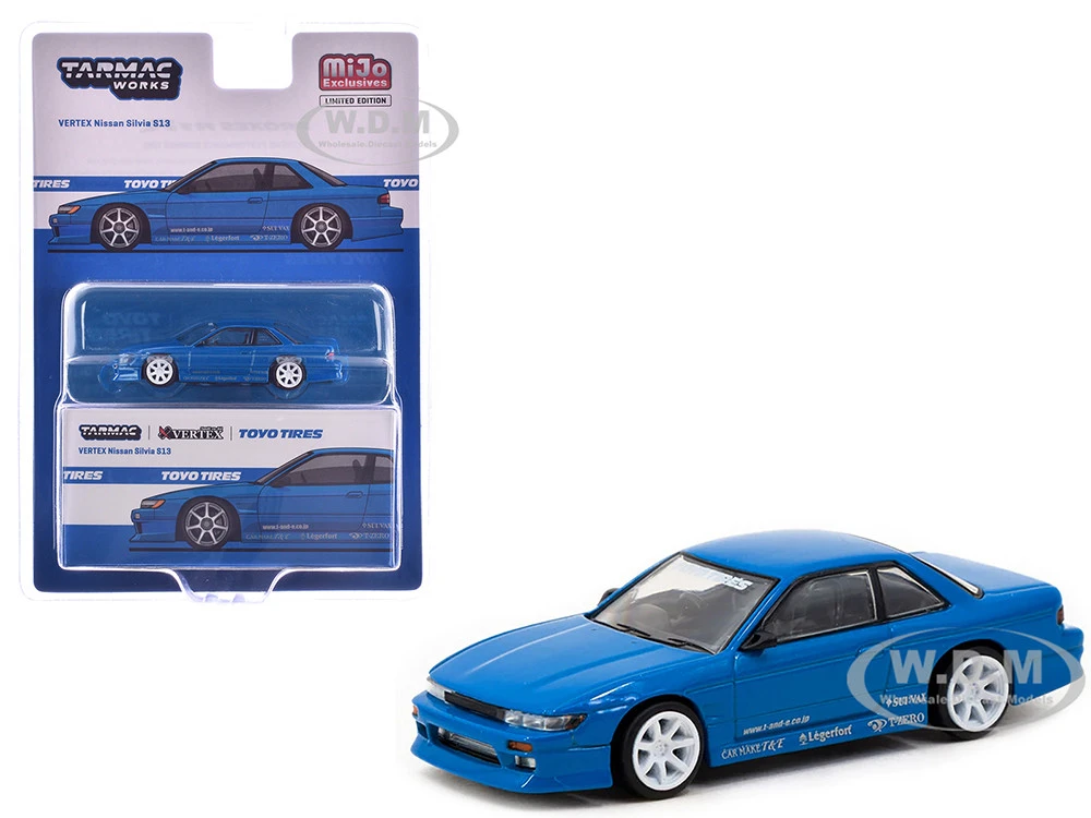Nissan Silvia (S13) Vertex RHD (Right Hand Drive) Blue Metallic "Toyo Tires" "Global64" Series 1/64 Diecast Model By Tarmac Works
