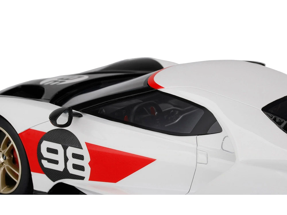 2021 Ford GT #98 White With Black Hood "Heritage Edition" 1/18 Model Car By Top Speed - Image 3
