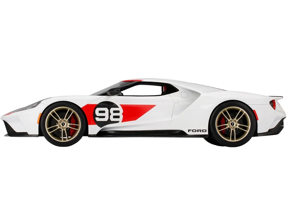 2021 Ford GT #98 White With Black Hood "Heritage Edition" 1/18 Model Car By Top Speed - Image 5