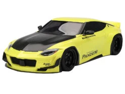 Nissan Z (RZ34) "Pandem" Ikazuchi Yellow With Matt Black Hood 1/18 Model Car By Top Speed