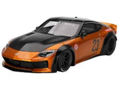 Nissan Z RHD (Right Hand Drive) #23 "LB-NATION WORKS" Orange Metallic With Matt Black Hood And Black Top 1/18 Model Car By Top Speed