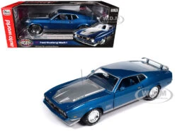 1971 Ford Mustang Mach 1 Blue Metallic With Silver Hood "Muscle Car & Corvette Nationals" (MCACN) "American Muscle" Series 1/18 Diecast Model Car By Auto World