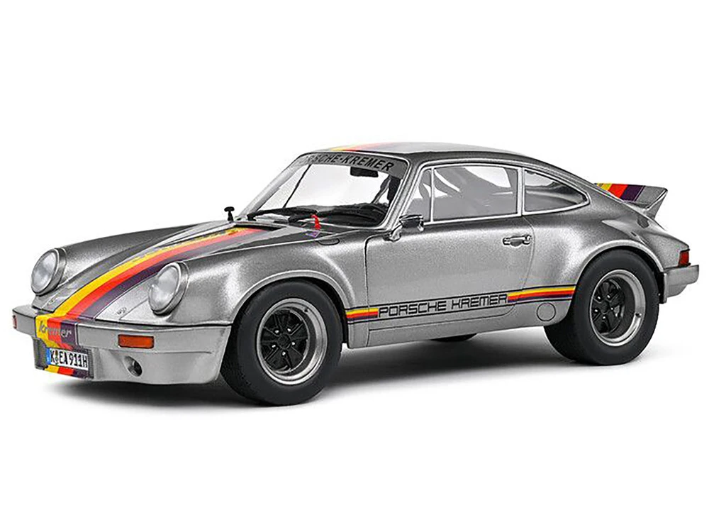1973 Porsche 911 RSR "Kremer" Silver Metallic With Stripes 1/18 Diecast Model Car By Solido - Image 2