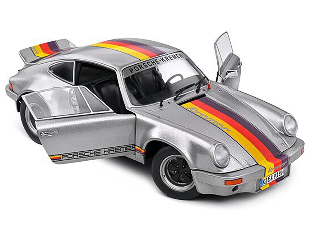 1973 Porsche 911 RSR "Kremer" Silver Metallic With Stripes 1/18 Diecast Model Car By Solido - Image 3
