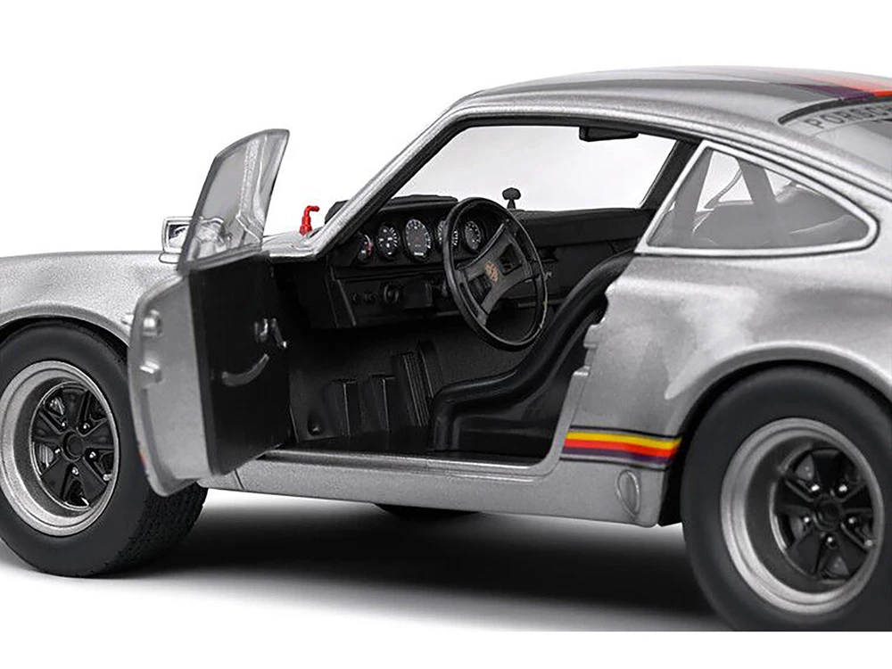 1973 Porsche 911 RSR "Kremer" Silver Metallic With Stripes 1/18 Diecast Model Car By Solido - Image 4