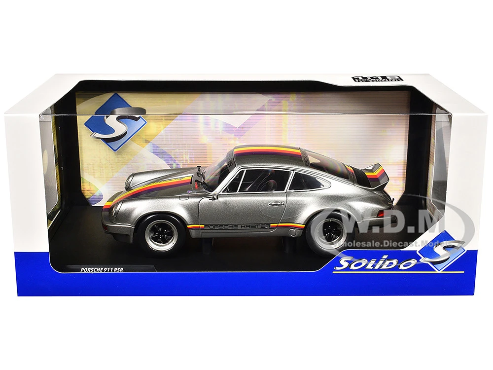 1973 Porsche 911 RSR "Kremer" Silver Metallic With Stripes 1/18 Diecast Model Car By Solido - Image 10